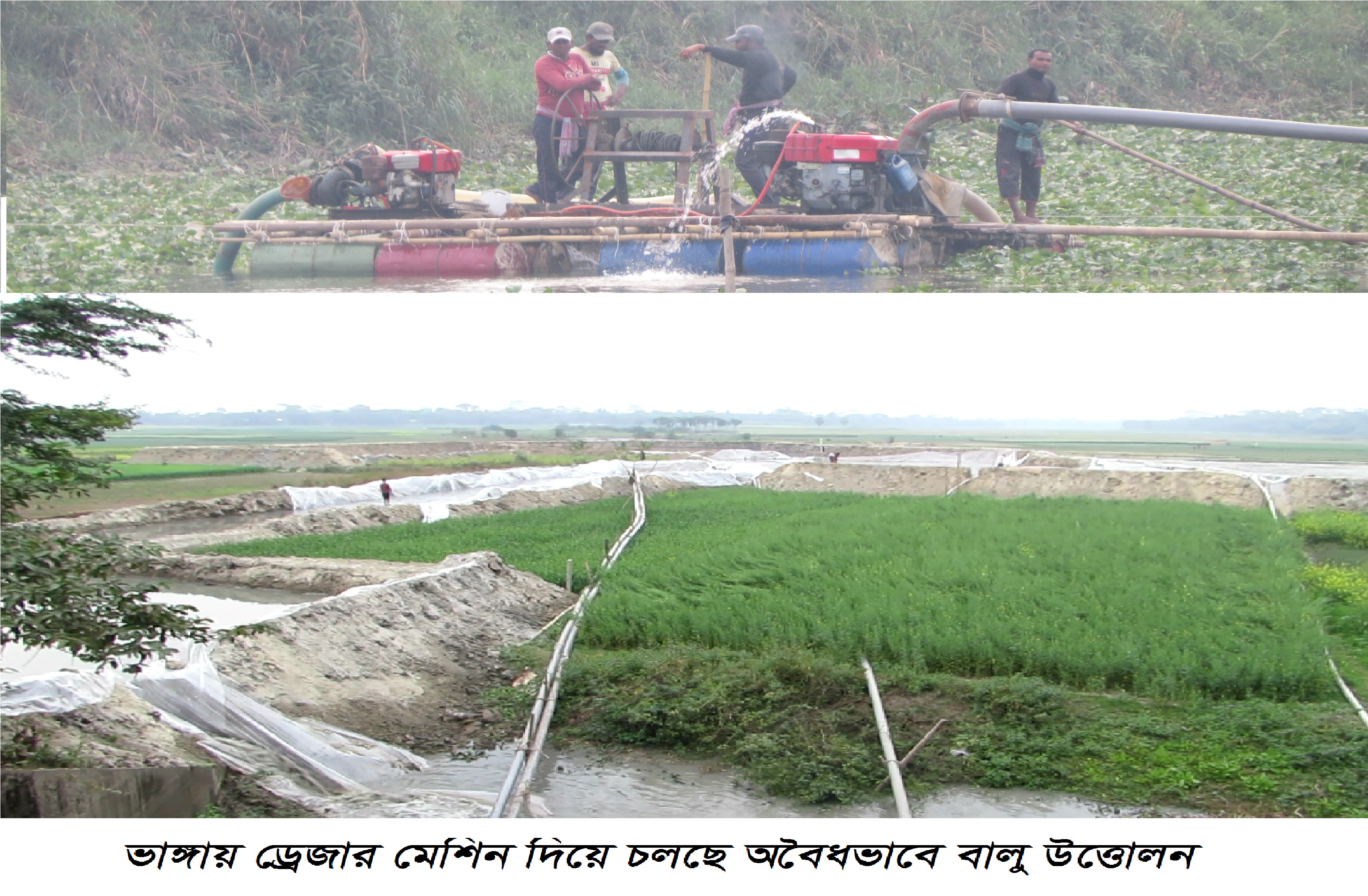 ভাঙ্গায় হুমকির মুখে কয়েক একর কৃষি জমি, রাঘব-বোয়াল ম্যানেজ করে ৪টি ড্রেজার মেশিন দিয়ে বালু উত্তোলন